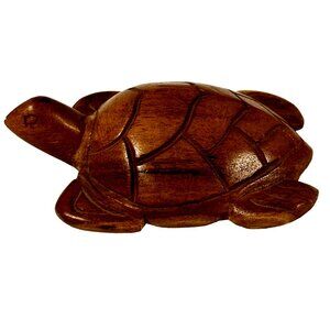 Unbranded folk art wooden hand carved primitive 4” turtle figurine